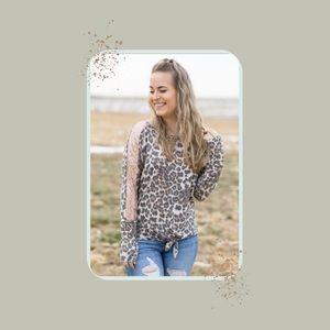 Animal Print And Sequin Front Tie Top In Rose Gold